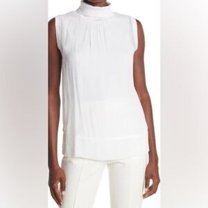 Reiss White Sleeveless Mock Neck Top